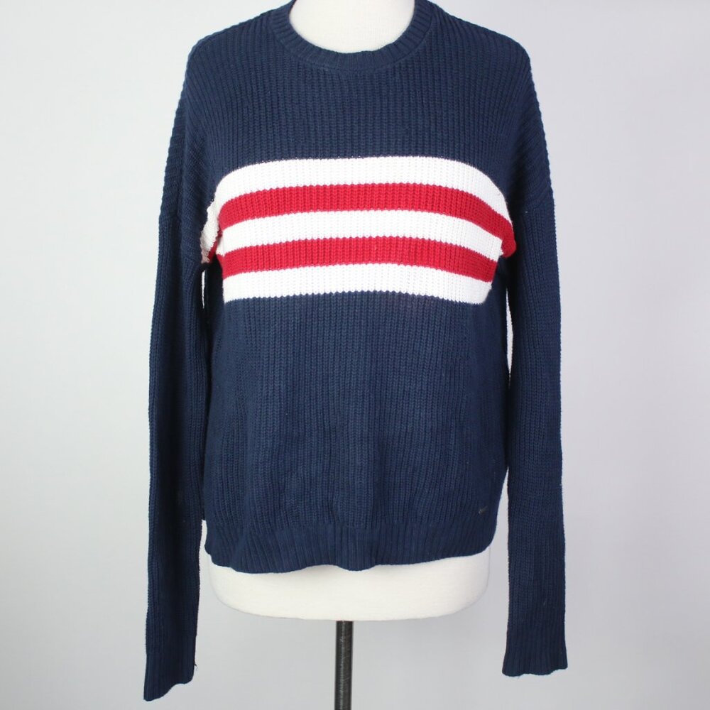 Hollister Womens Small Stripe Front Crew Knit Sweater